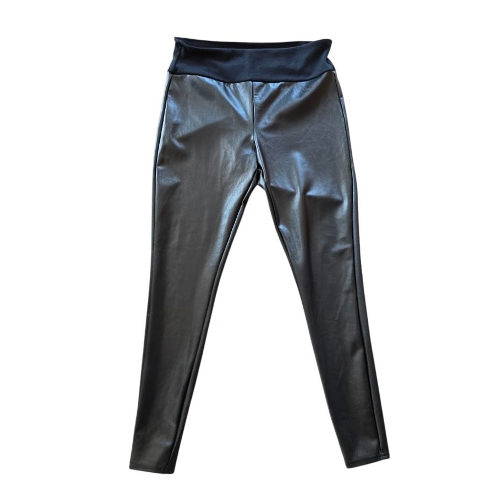 Assets by Spanx Black Faux Leather Leggings High Rise Women XL Stretch Edgy Moto